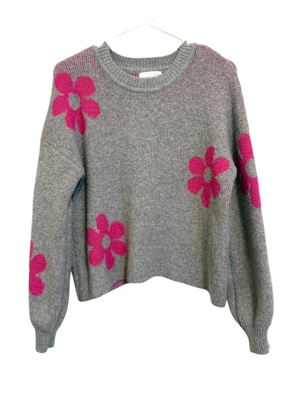 2/$30 Olive + Oak Gray Pink Daisy Flower Sweater XS Soft Knit Floral